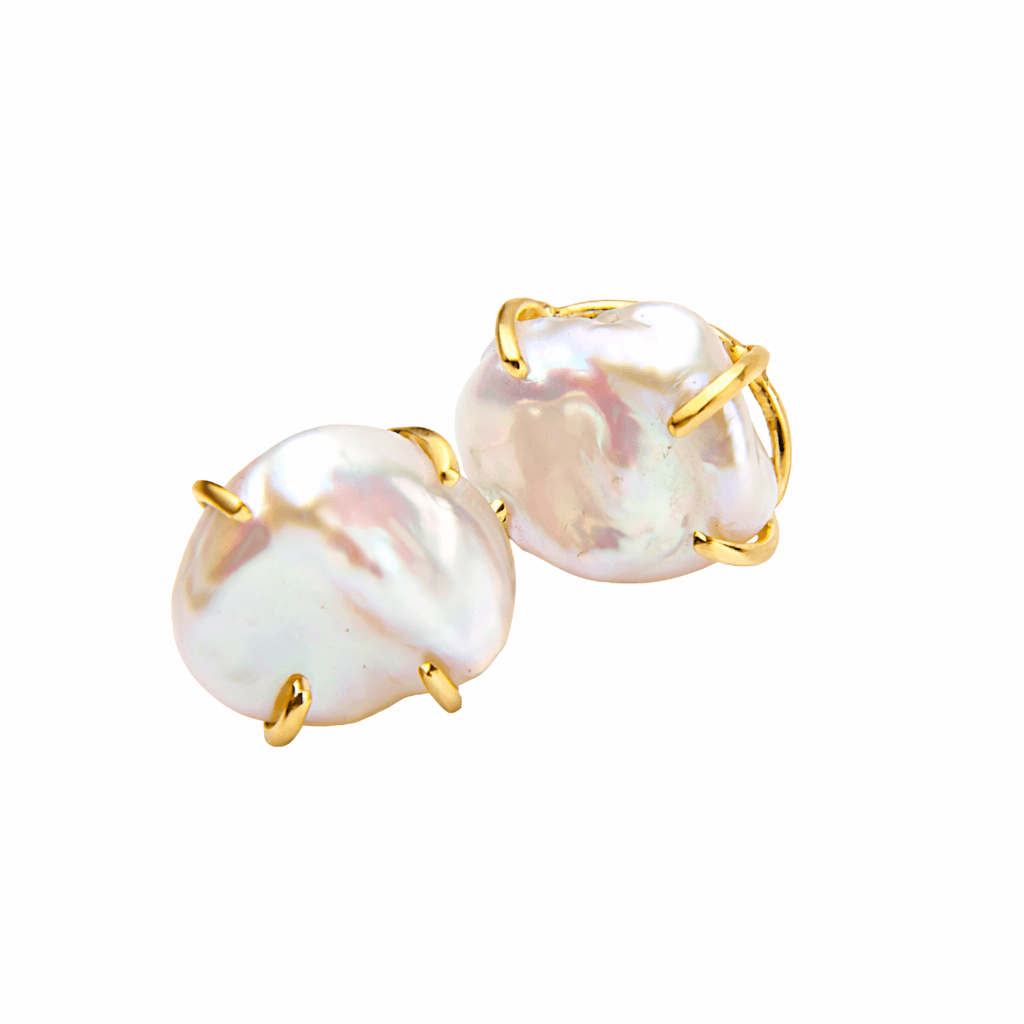 Freshwater Keshi set in Handmade 18K Gold Claws Earrings