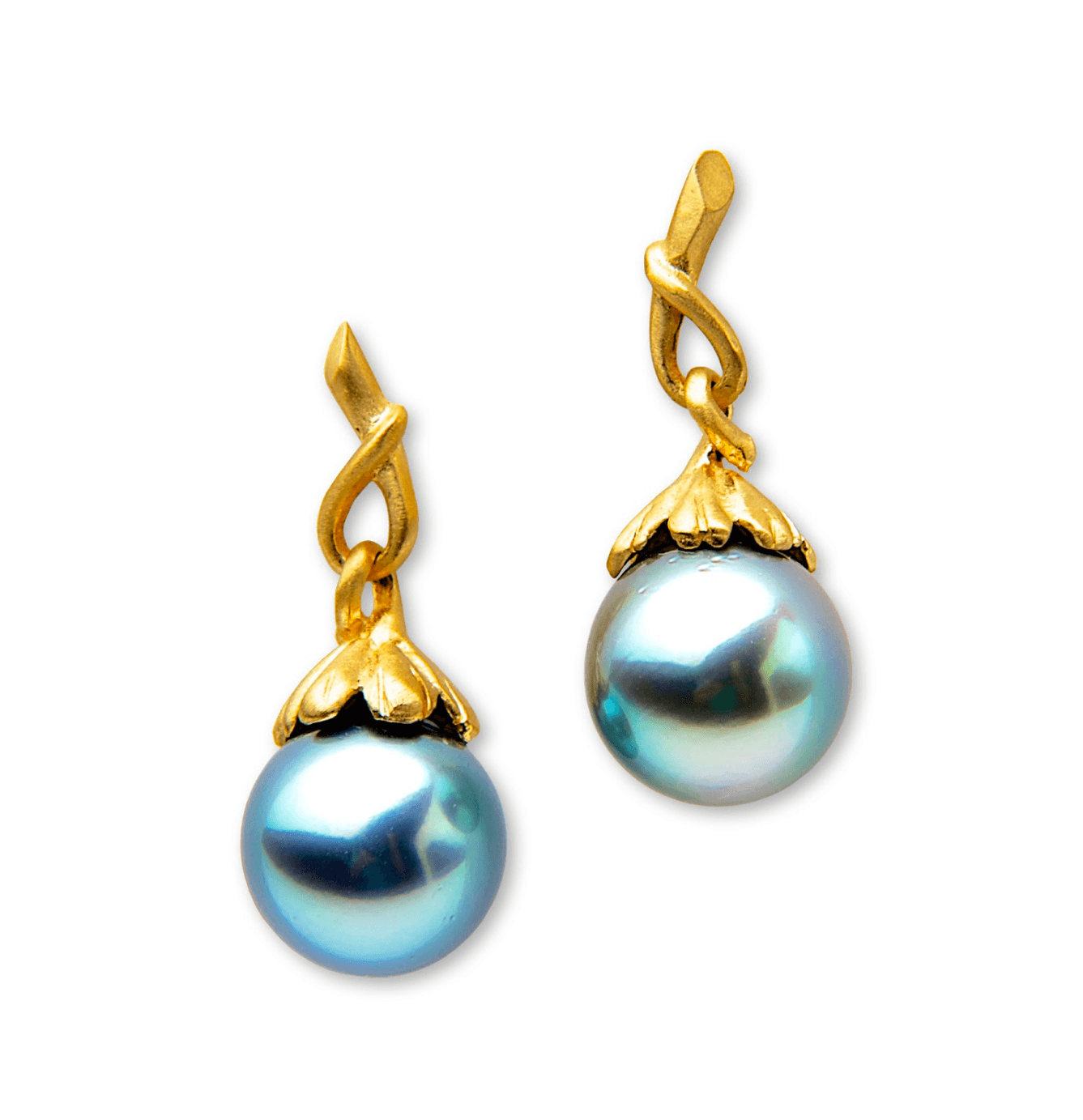 Tahitian Pearl Bud + Vine Earrings in 18K Gold