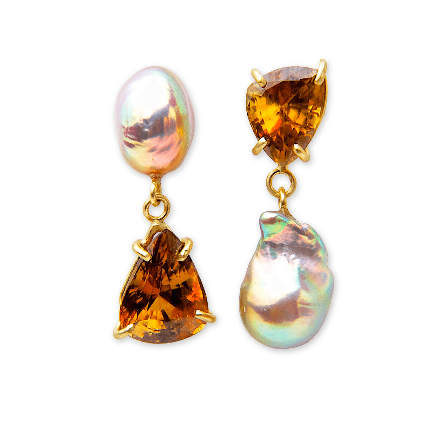 Metallic Pearls + Imperial Topaz Earrings