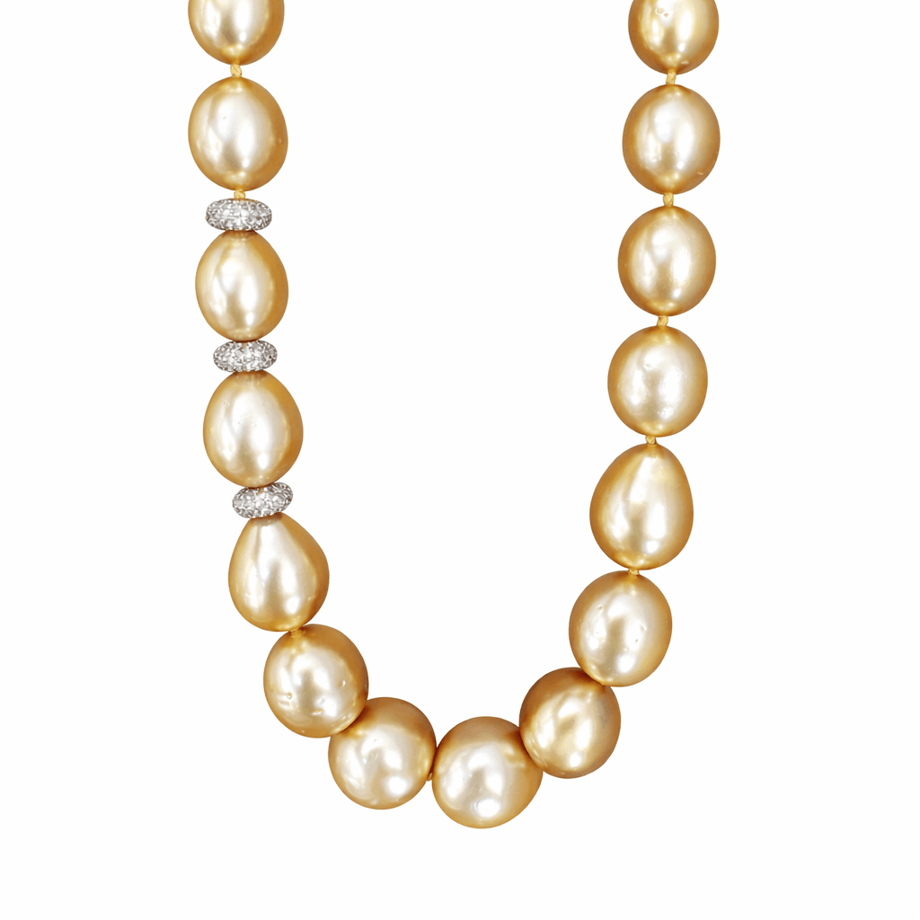 Natural Golden South Seas Pearls with Diamond Stations and Signature Katura Clasp