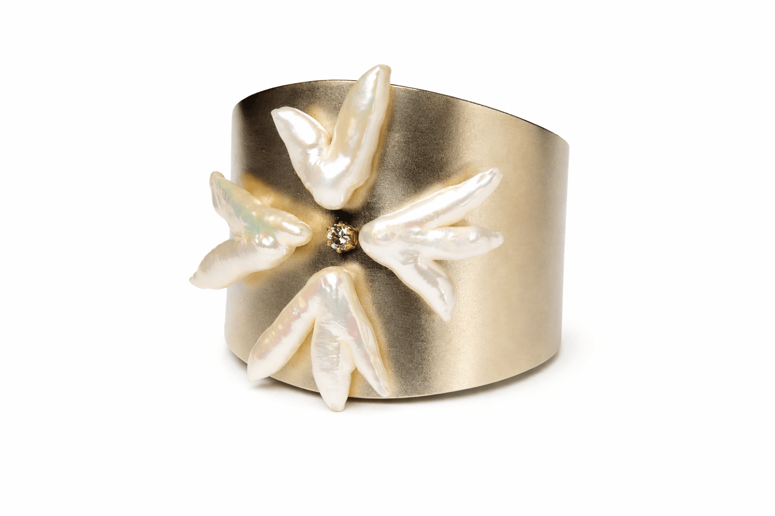Maltese Cross Composed of Pearls & Diamond on Silver Cuff
