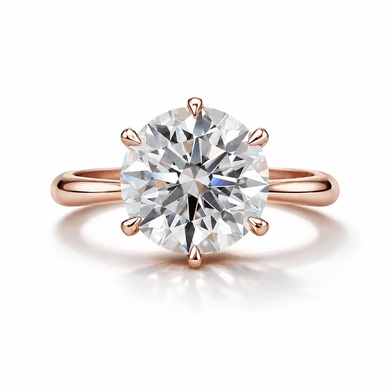 7.77 Carat Round Brilliant Solitaire & Rose Gold Engagement Ring